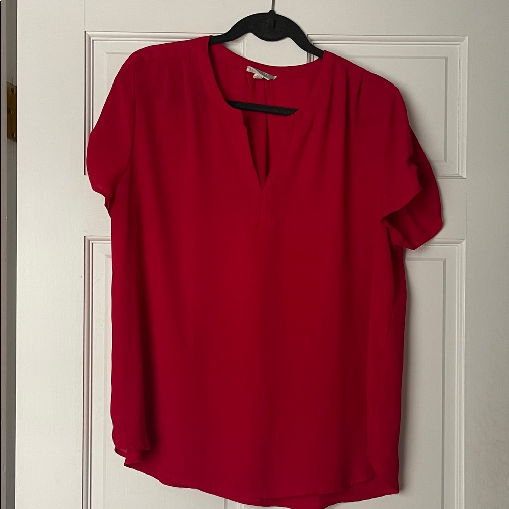 Pleione Bold Red Short-Sleeve V-Neck Blouse